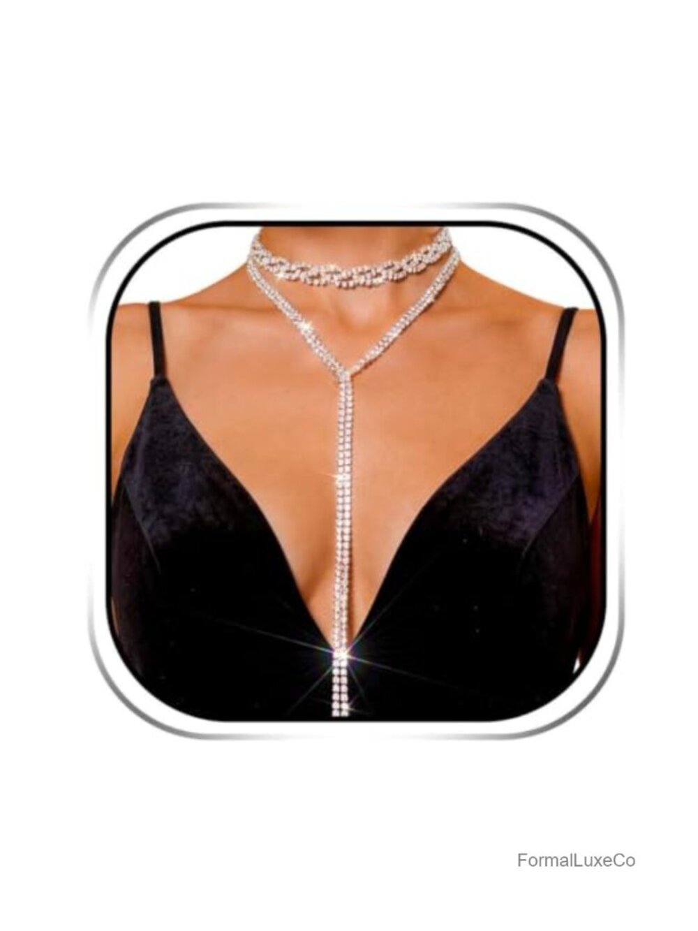 Rhinestone Choker Necklace Silver Diamond Long Y Necklace Bling Jewelry